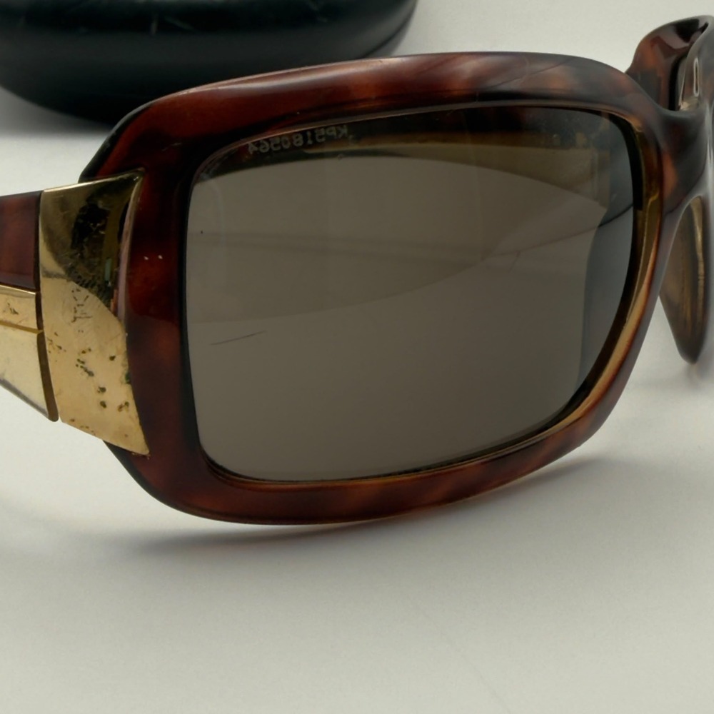 Prada Sunglasses Womens Brown Tortoise Gold Tone Logo Rectangular With Case